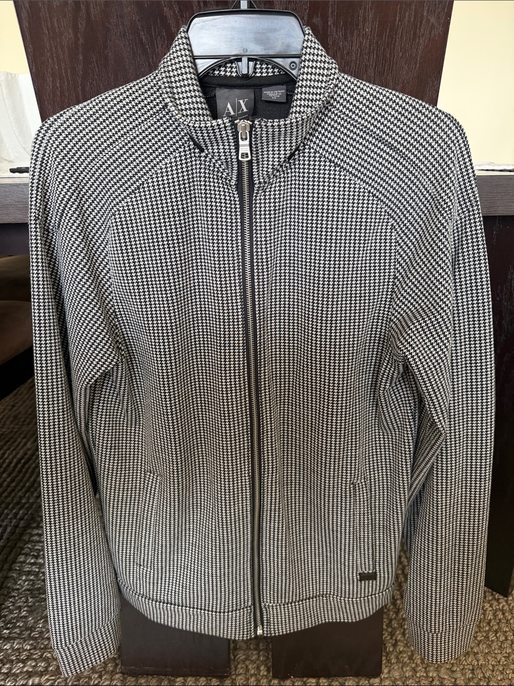 A/X Armani Exchange Men's Black & White Houndstooth Zip-Up Sweater Jacket
